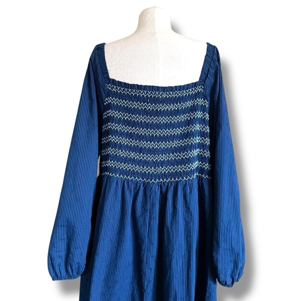 Draper James RSVP Womens Dress Sz 2X Blue Puff Sleeve Smocked Coastal Preppy - Picture 9 of 10